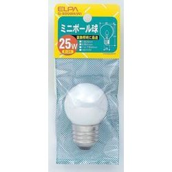 白熱電球 ミニボール球 E26口金 100～110V 25W形 40mm径 ホワイト G-8009H(W)
