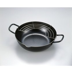 本職の鉄製打ち出し天ぷら鍋 24cm アミ付 ＩＨ対応・ガス火OK SH9160