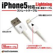 Lightningケーブル iPhone5対応USB充電・通信ケーブル ホワイト 10cm RBHE132