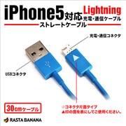 Lightningケーブル iPhone5対応USB充電・通信ケーブル ブルー 30cm RBHE143