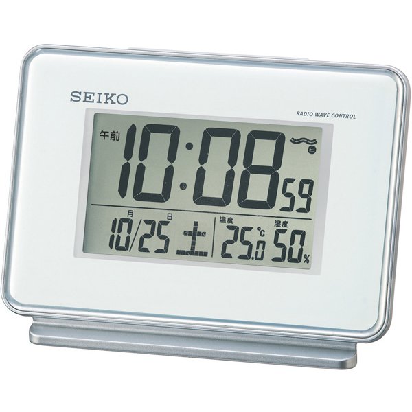 デジタル電波目覚まし時計 温度計付（0～40℃）/湿度計付（25～85％） SQ767W