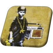 Banksy 32mmスクエアバッジ BKB012 Banksy /B-Boy With Teddy [缶バッジ]