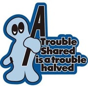 コトワザステッカー 苦労も分かち合えば半分になる Trouble shared is a trouble halved 防水加工 PS-140