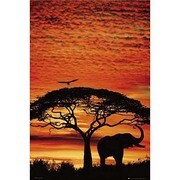 S1549 [Sイラストポスター AFRICA SUNSET elephant]
