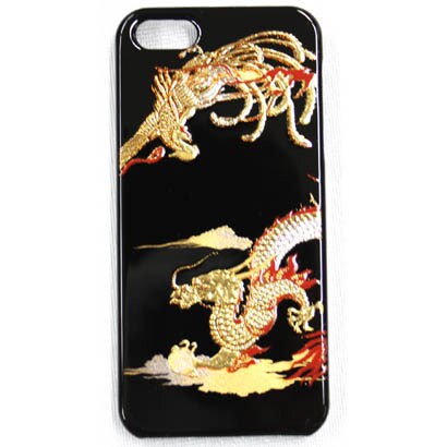 I5-MK0-004 [iPhone5用カバー 高盛り蒔絵 龍鳳呈祥（黒）]
