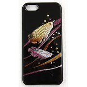 I5-MK0-015 [iPhone5用カバー 高盛り蒔絵 アロワナ（黒）]