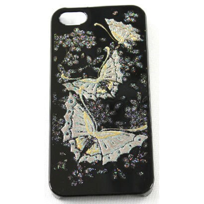 I5-MK0-033 [iPhone SE/5s/5用カバー 高盛り蒔絵 蝶（黒）]