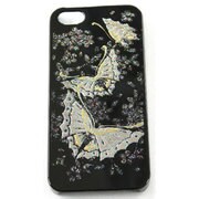 I5-MK0-033 [iPhone SE/5s/5用カバー 高盛り蒔絵 蝶（黒）]