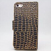 MINIOPAL CASE 84777 [iPhone5用 手帳タイプ ブラック×ゴールド クロコダイル柄左右開閉型スタンド可]