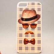 MINIOPAL CASE 81950 [iPhone5用 ちょび髭男爵ストライプシリーズ ブラウン×ホワイト×チェック柄]