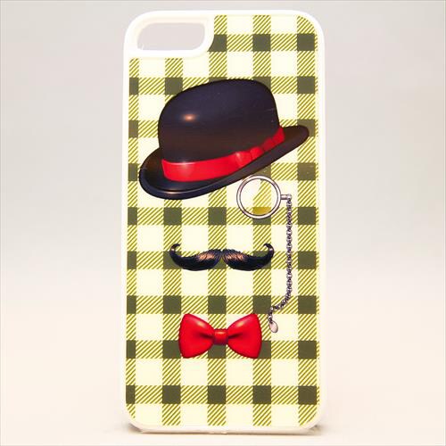 MINIOPAL CASE 82278 [iPhone5用 ちょび髭男爵ストライプシリーズ グリーン×ホワイト 男爵チェック]