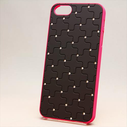 MINIOPAL CASE 16096 [iPhone5用 ポイントストーンシリーズ ブラック×ピンク ストーン十字柄]