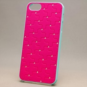 MINIOPAL CASE 16072 [iPhone5用 ポイントストーンシリーズ ピンク×ブルー ストーン十字柄]