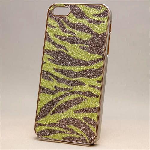 MINIOPAL CASE 86184 [iPhone5用 アニマルシリーズ グリーン×シルバー ゼブラ柄ラメ仕様]