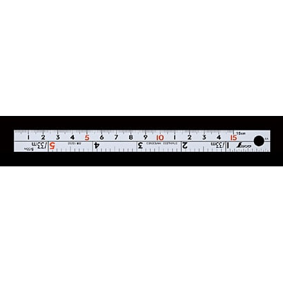 直尺 シルバー 15cm 併用目盛 W左基点 cm表示 赤数字入 13202