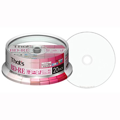 録画用BD-RE 書換型 1-2倍速 片面1層 25GB 20枚入り インクジェットプリンター対応 スピンドルケース BREV25WWR20B