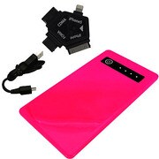 RM-2500PK 5s/5c対応 4in1コネクタ&microUSB充電ケーブル付 超薄型ポータブル充電器 4000mAh ピンク