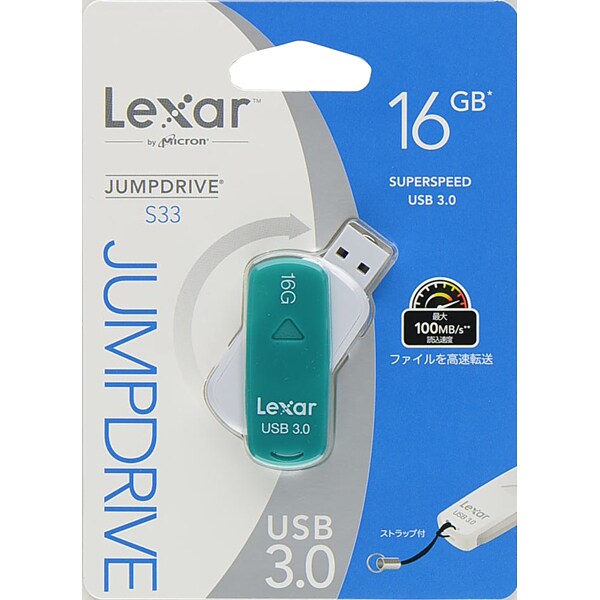 JumpDrive S33 USB3.0フラッシュドライブ 16GB ティールグリーン LJDS33-16GABJP