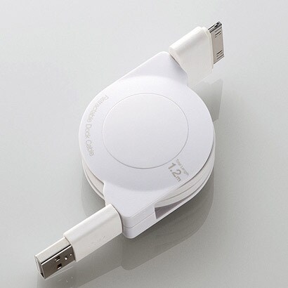 Dockコネクタ対応 巻取り充電・転送ケーブル スマートフォン売場向け 1.2m LHC-UADRLH12WH
