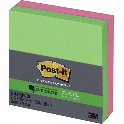ポストイット 強粘着ノート Evernote Edition（エバーノート エディション） 654-2SSPG-EN