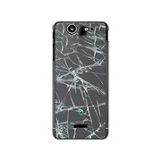 SO-05D-YCM2P0593-78 [オリジナルデザイン docomo SO-05D Xperia SX ケース 【フェイク クラッシュ ガラス ブラック しょぼーん(´・ω・`)】]