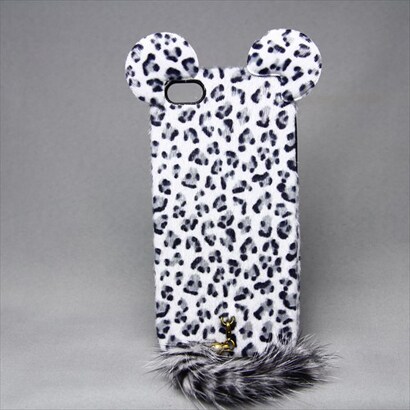 MINIOPAL CASE 20918 [iPhone5/5S用 尻尾付きヒョウ柄アニマルケース シリコン×布 グレー×ブラック]