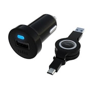 2.4A出力 Micro USB 巻き取り式ケーブル付属カーチャージャー RK-CCF62K