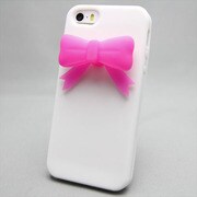 MINIOPAL SELLCTION 24978 [iPhone5/5s用 リボン付き メルヘンケース シリコン ピンク＆ホワイト]