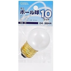 白熱電球 ミニボールランプ E26口金 100～110V 10W形 40mm径 ホワイト LB-G4610-W