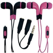 PAIR EARPHONE ペアイヤホン 通話対応カナル型イヤホン ペア用セット ブラック×ピンク PE-001