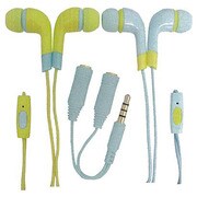 PAIR EARPHONE ペアイヤホン 通話対応カナル型イヤホン ペア用セット イエロー×ライトグリーン PE-003