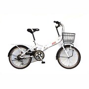 折りたたみ自転車 20型 外装6段変速 カゴ付 ホワイト FD206DX-II 3122
