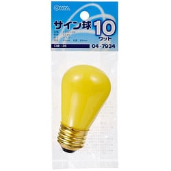 白熱電球 サイン球 E26口金 110V 10W形 45mm径 イエロー LB-ST4610-Y