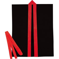 カラ-不織布ハッピ子供用袖無 S黒(赤襟)