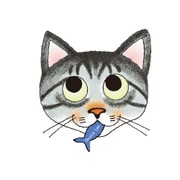 Doodleステッカー猫顔魚･小 STS044