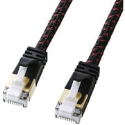 LANケーブル 2m CAT7 ブラック/レッド 爪折れ防止 メッシュケーブル 二重シールド 金メッキシールドプラグ より線 ScTP ストレート結線 RJ45 KB-T7ME-02BKR