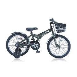 Jeepジープ 自転車 子供用 オリーブ 18インチ スタンド 補助輪 カーキ Jeep 子供用自転車 オリーブグリーン 前カゴ付き 18インチ