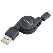 充電リールケーブルX 0.8m/2.4A対応/microUSB/ブラック D410