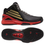 バスケットシューズ adizero(アディゼロ) Bash V レディース 24.5cm ブラック×メタリックゴールド×ハイレスレッドF13 [G99363]