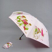 ポリエステル街並みプリント55cm 3段ミニ傘 ピンク [001402056-4022 ピンク]
