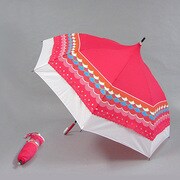 ポリエステル ボーダー柄 55cm 2段折り傘 パゴダ 赤 [001432846-4329 赤]