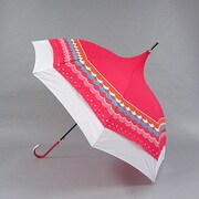 ポリエステル ボーダー柄 58cm ジャンプ傘 パゴダ 赤 [001432866-4329 赤]