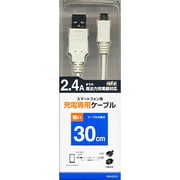 スマートフォン専用 2.4A高出力充電器対応 USB充電専用ケーブル 30cm ホワイト RBHE231 WH
