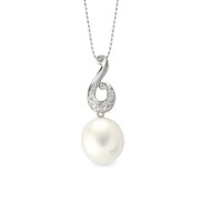 ダイヤ0.11ct カットボールチェーン45cmフリーアジャスター付 K18WG パール12.5mmup ペンダントネックレス