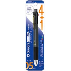 多機能ペン スラリマルチ ボール径：0.5mm ノック式 インク色：4色（黒・青・赤・緑） シャープペン芯径：0.5mm 本体色：黒 エマルジョン グラスカット加工 パック仕様 P-B4SAS11-BK
