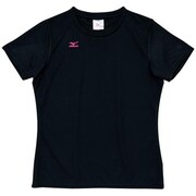 86TF24009 [Tシャツ レディース L ブラック（ロゴ刺繍：Nピンク）]