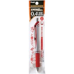 ゲルインキボールペン ENERGEL（エナージェル） 0.4mm ノック式 インク色：赤 本体色：シルバー ニードルチップ 速乾 ポリシース仕様 XBLN74-B