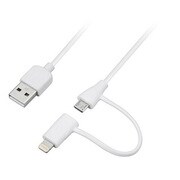Lightning/microUSB-USB 充電・データ転送ケーブル 15cm ホワイト GH-ALTMBA15-WH