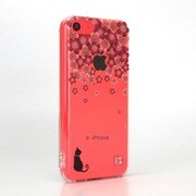 SP1224 [iPhone5c用 和彩美「ふるる」 堅装飾カバー 透し 梅と影猫]