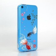 SP1225 [iPhone5c用 和彩美「ふるる」 堅装飾カバー 透し 散桜に金魚]